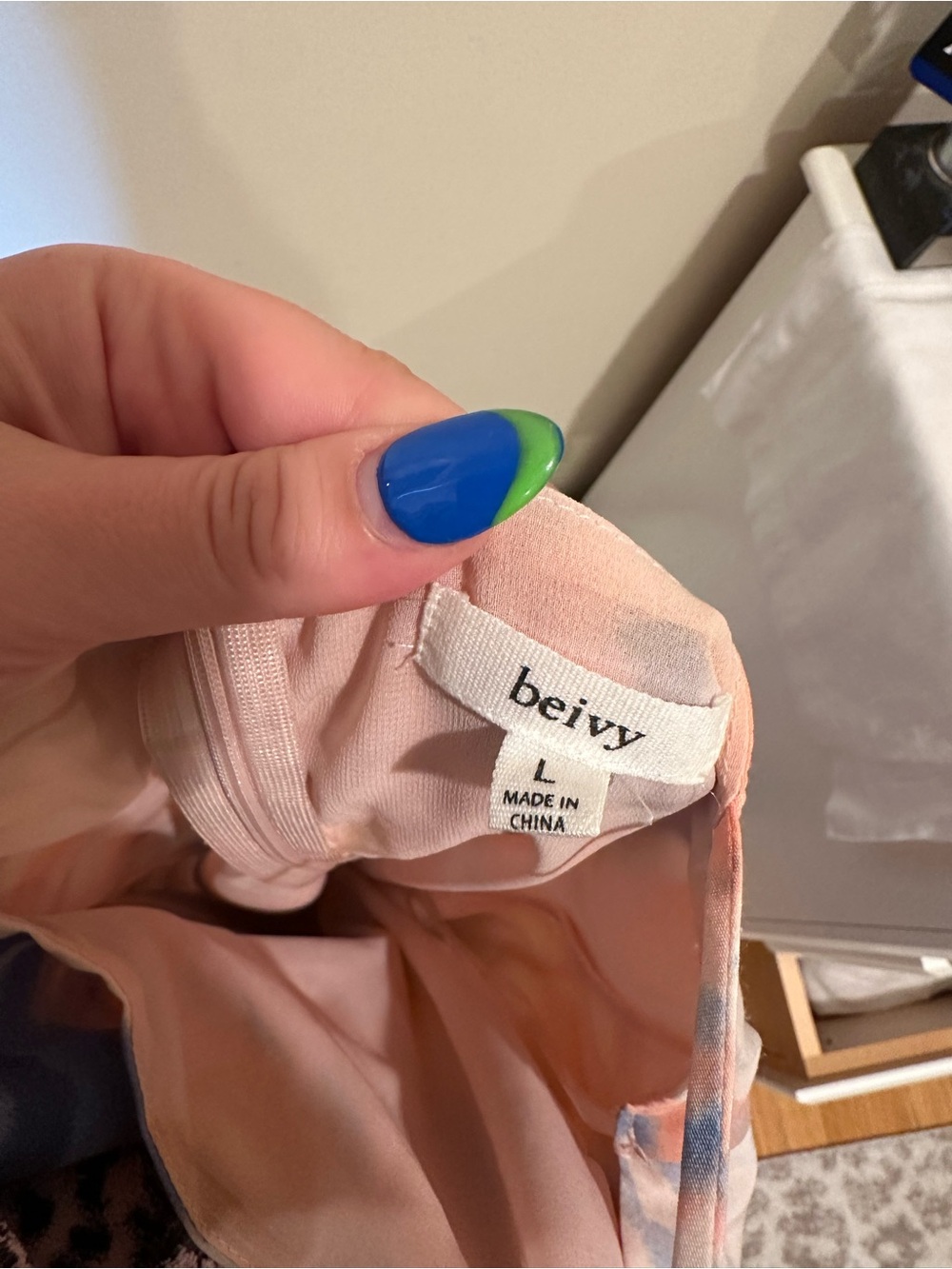 Watercolor Print Slip Dress in Peach & Navy - Picture 3 of 4